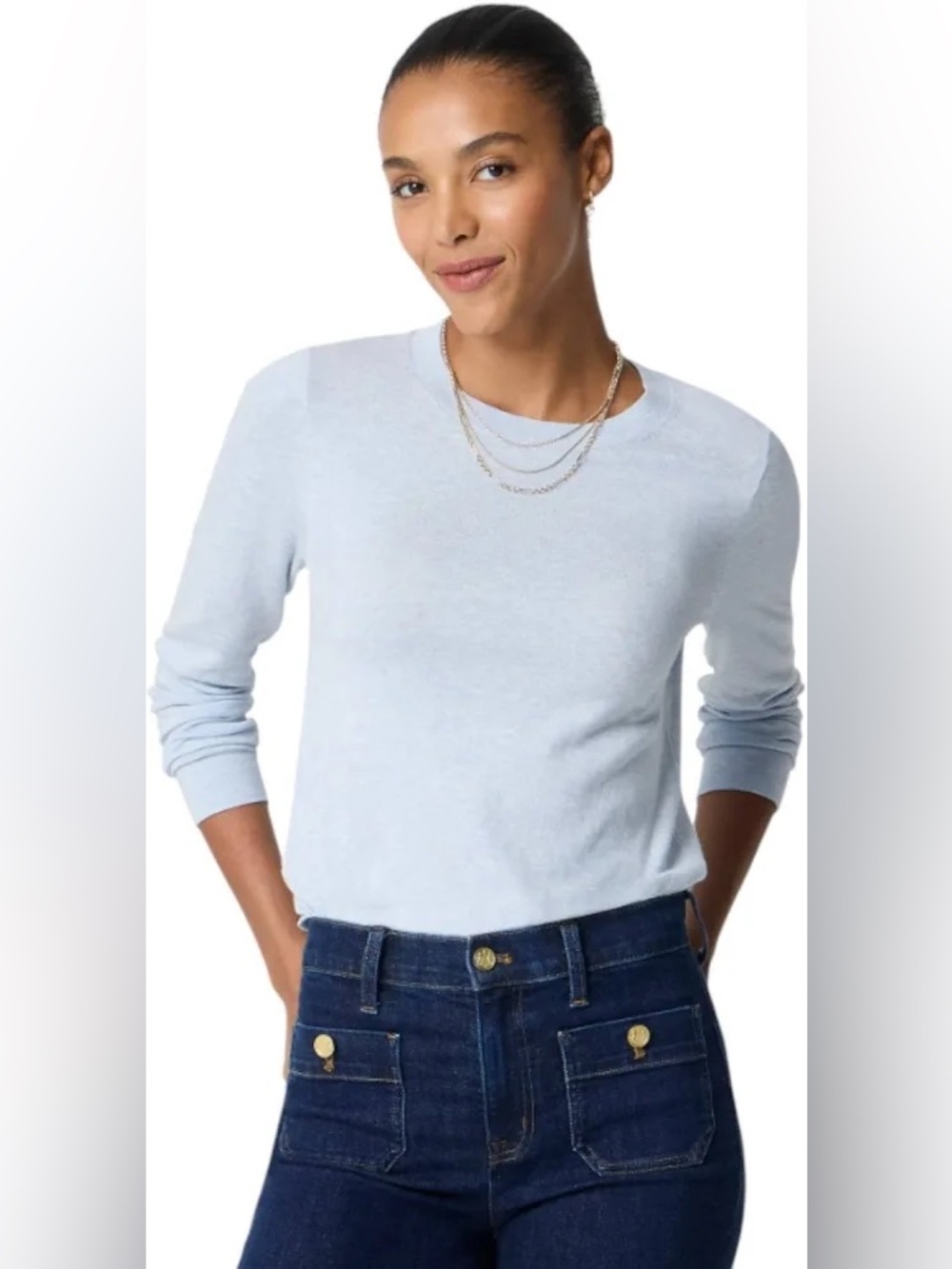 J Crew Women’s Small Light Blue Heather Sky Crewneck Teddie Sweater NWT Knit Top